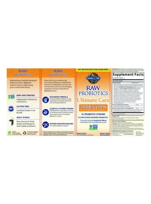 Garden of Life RAW Probiotics Ultimate Care — Probiotic Supplement, Digestive Health - Back
