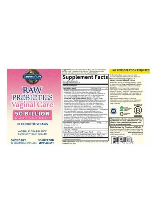 Garden of Life RAW Probiotics Vaginal Care — probiotics, vaginal health - Back