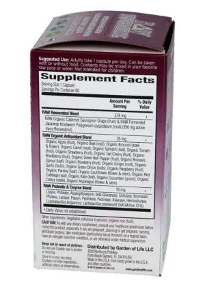 Garden of Life RAW Resveratrol — resveratrol, antioxidant - Back