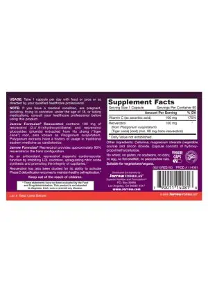 Jarrow Formulas Resveratrol 100mg -- antioxidant support, cardiovascular health - Back