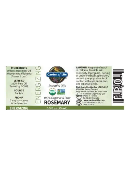 Garden of Life Rosemary Essential Oil — Organic Rosemary Oil, Energizing - Back