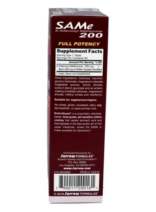 Jarrow Formulas SAMe 200 -- SAMe supplement, mood support - Back