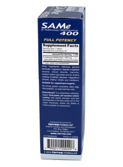 Jarrow Formulas SAM-e 400mg -- joint support, mood enhancement - Back