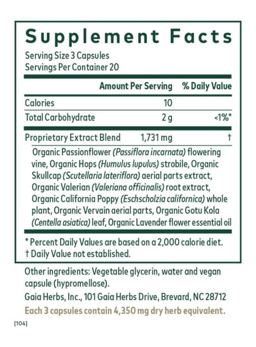 Gaia Herbs Sleep Formula — Herbal Sleep Aid, Relaxation Support - Back