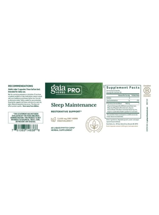 Gaia Herbs Sleep Maintenance — Restorative Support, Herbal Supplement - Back
