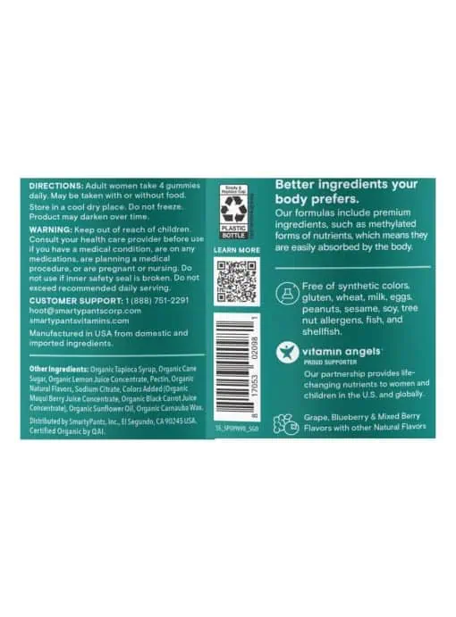 SmartyPants Organic Prenatal plus Multi & Omegas -- prenatal vitamins, organic gummies - Back