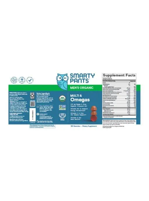 SmartyPants Vitamins SmartyPants Organics Men's Complete -- multivitamin gummies, organic ingredients - Back