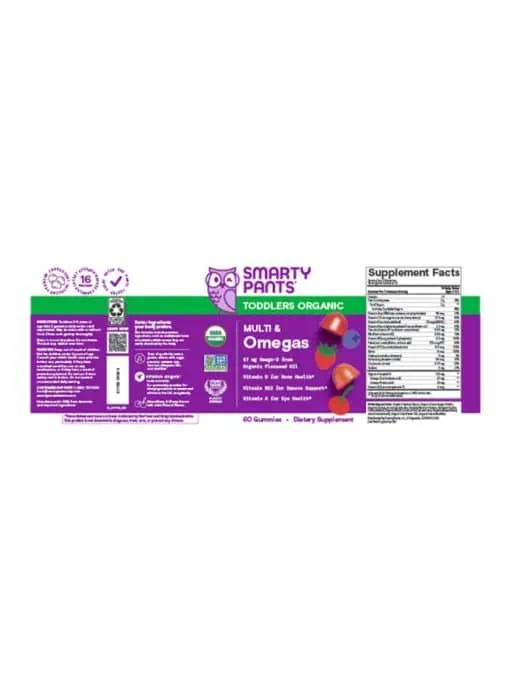SmartyPants Organics Toddler Formula -- toddler vitamins, organic gummies - Back