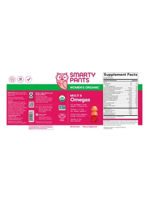 SmartyPants Vitamins SmartyPants Organics Women's Complete -- women's vitamins, organic gummies - Back