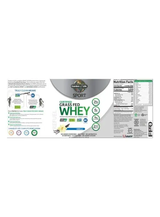 Garden of Life SPORT Grass Fed Whey Protein - Vanilla, protein supplement, grass fed - Back