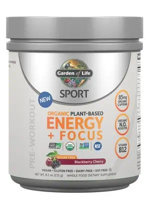 Garden of Life SPORT Organic Energy + Focus SF Blackberry Cherry -- pre-workout drink, organic energy boost