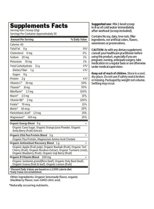 Garden of Life SPORT Organic Plant-Based Recovery Blackberry Lemonade -- post workout recovery, organic - Back