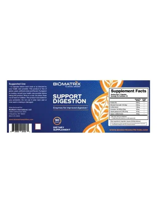 Biomatrix Support Digestion -- digestive enzymes, gut health - Back