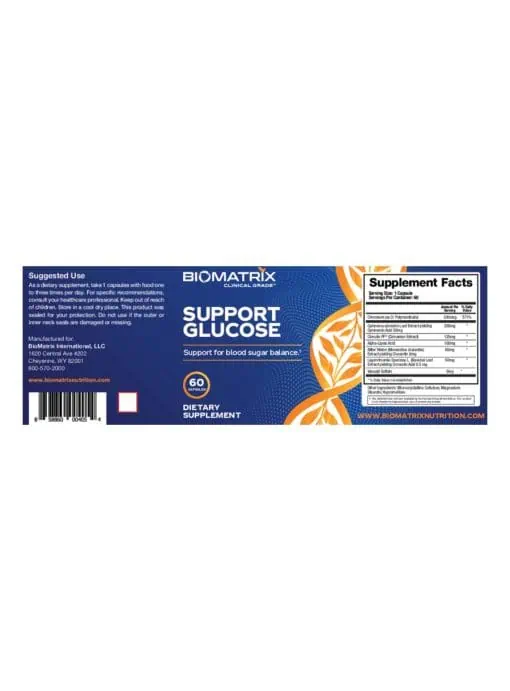 Biomatrix Support Glucose -- blood sugar support, glucose management - Back