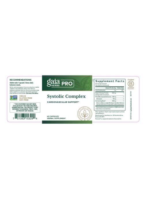 Gaia Herbs Systolic Complex — Cardiovascular Support, Healthy Blood Pressure - Back