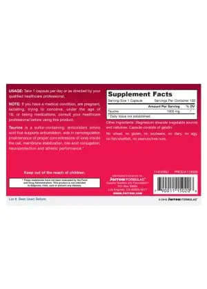 Jarrow Formulas Taurine 1000mg -- antioxidant amino acid, supports neuroprotection - Back