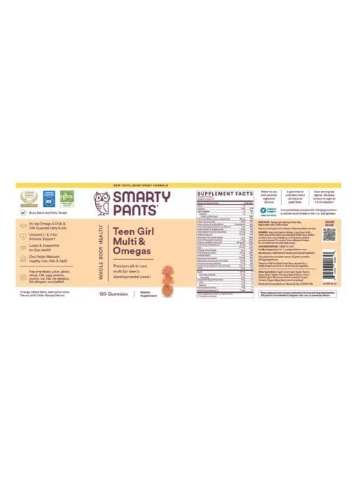 SmartyPants Vitamins Teen Girl Formula -- multivitamin for teens, omega-3 support - Back
