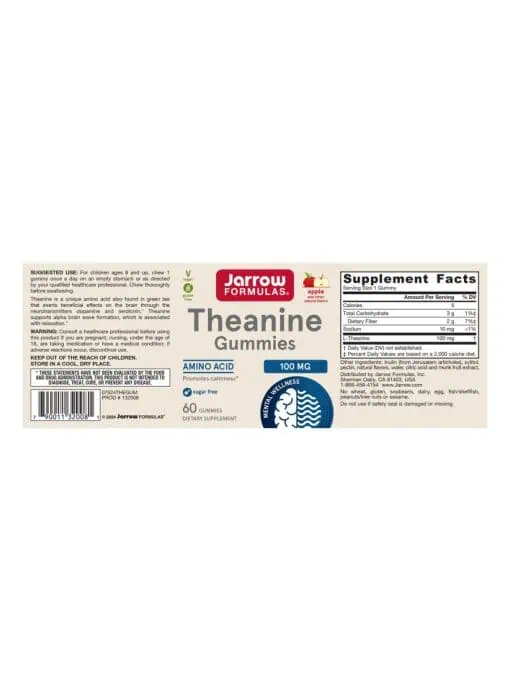Jarrow Formulas Theanine Gummies 100mg -- amino acid, relaxation support - Back