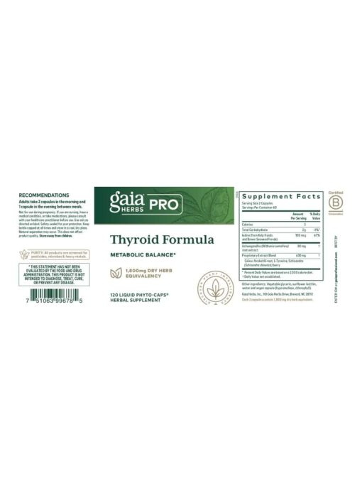 Gaia Herbs Thyroid Formula — Thyroid Support, Metabolic Balance - Back