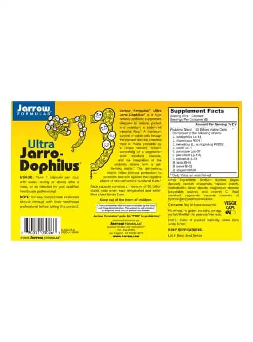 Jarrow Formulas Ultra Jarro-Dophilus -- probiotic supplement, gut health - Back