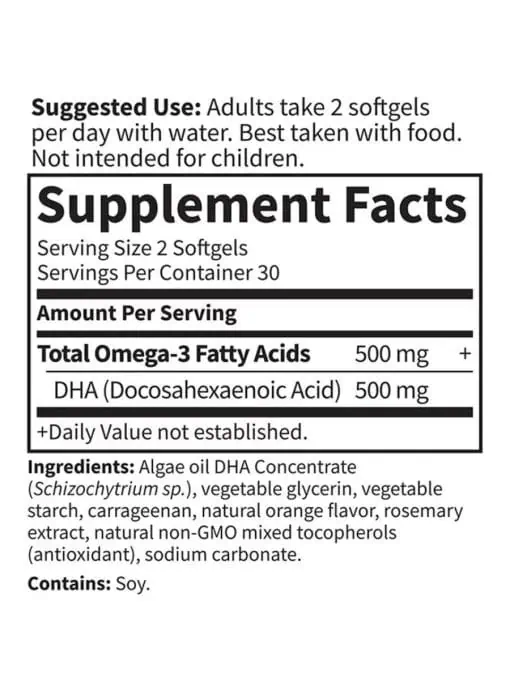 Garden of Life Vegan DHA -- vegan omega-3, algae oil - Back