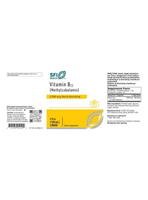 SFI Health Vitamin B12 — Methylcobalamin, Quick Absorbing - Back