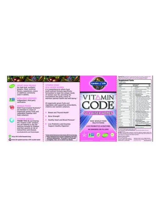 Garden of Life Vitamin Code 50 and Wiser Womens Multi -- womens multivitamin, health support - Back