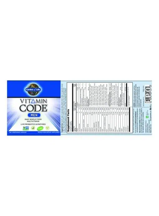 Garden of Life Vitamin Code Men — Whole Food Multivitamin, Probiotics - Back