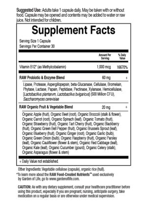 Garden of Life Vitamin Code RAW B-12 — Whole Food Vitamin B12, Energy Support - Back