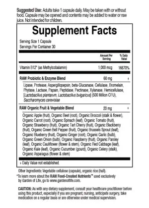 Garden of Life Vitamin Code RAW B-12 — Whole Food Vitamin B12, Energy Support - Back