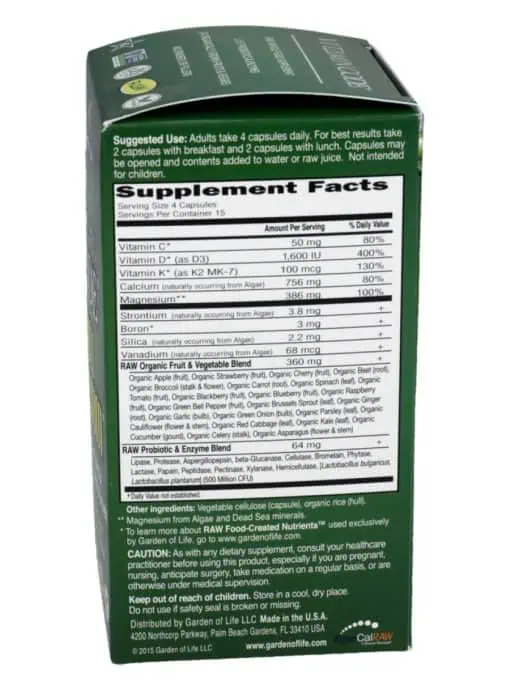 Garden of Life Vitamin Code RAW Calcium — Whole Food Plant Calcium Formula - Back