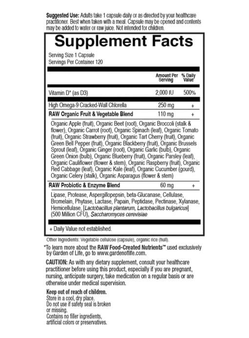 Garden of Life Vitamin Code RAW D3 2000IU -- vitamin D3, whole food vitamin - Back