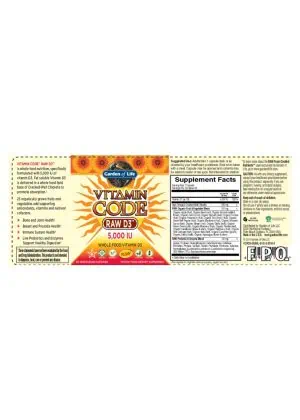 Garden of Life Vitamin Code RAW D3 — Whole Food Vitamin D3, Immune Support - Back