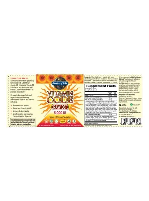 Garden of Life Vitamin Code RAW D3 — Whole Food Vitamin D3, Immune Support - Back