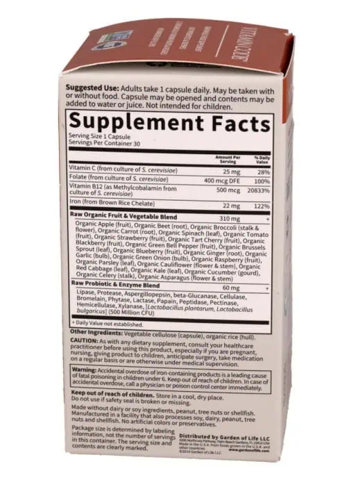 Garden of Life Vitamin Code RAW Iron — whole food iron, immune support - Back