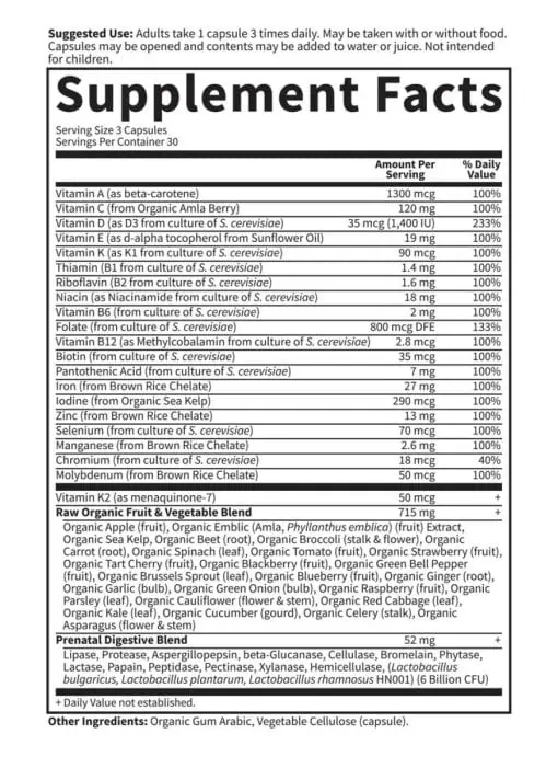 Vitamin Code Raw Prenatal — prenatal vitamins, whole food multivitamin - Back