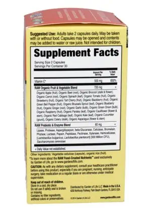 Garden of Life RAW Vitamin C — whole food vitamin C, immune support - Back