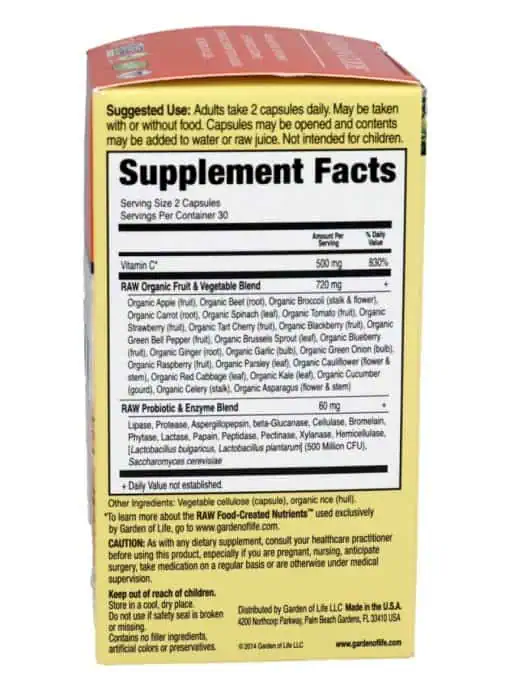 Garden of Life RAW Vitamin C — whole food vitamin C, immune support - Back