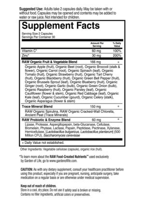 Garden of Life Vitamin Code RAW Zinc — Whole Food Zinc, Immune Support - Back