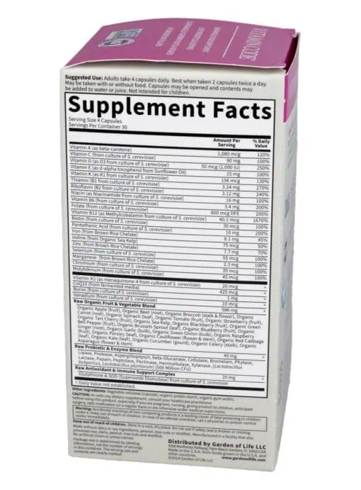 Garden of Life Vitamin Code Women -- whole food multivitamin, women's health - Back