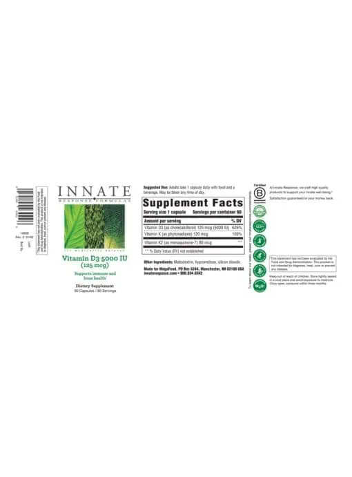 Innate Response Vitamin D 5000IU -- vitamin D, bone health - Back