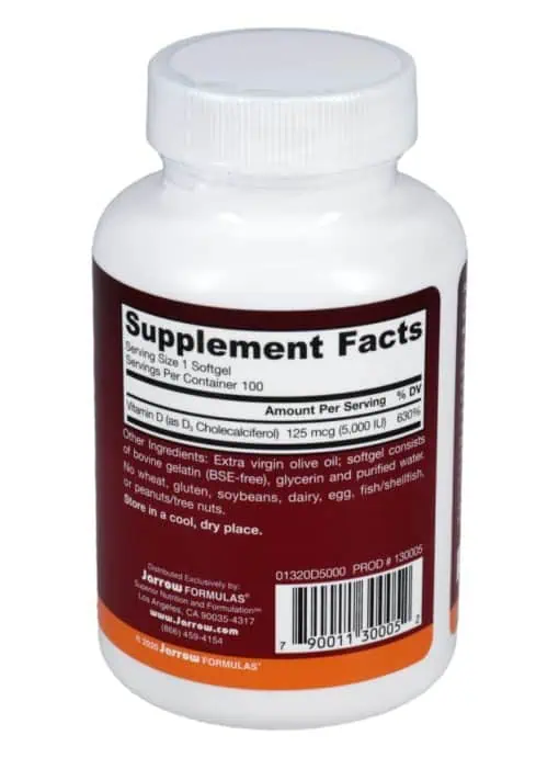 Jarrow Formulas Vitamin D3 5000iu -- vitamin d, immune support - Back
