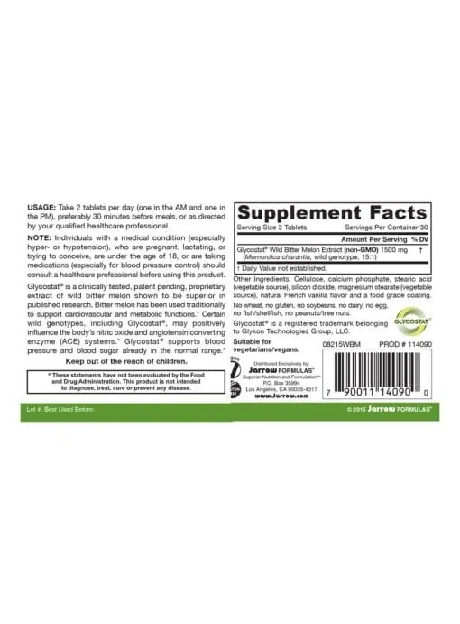 Jarrow Formulas Wild Bitter Melon Extract 750mg -- blood sugar support, cardiovascular health - Back