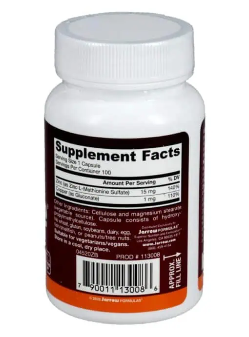 Jarrow Formulas Zinc Balance -- immune support, antioxidant protection - Back