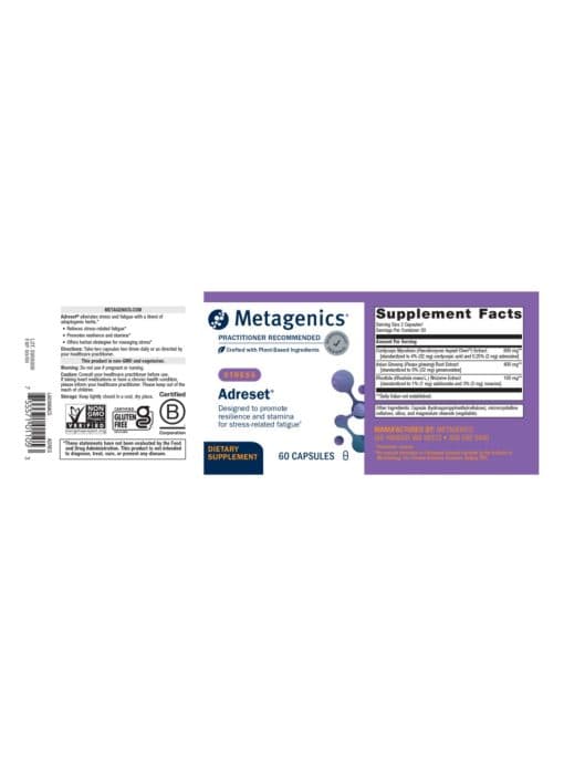 Metagenics Adreset(R) -- stress relief, adaptogenic herbs. - Back