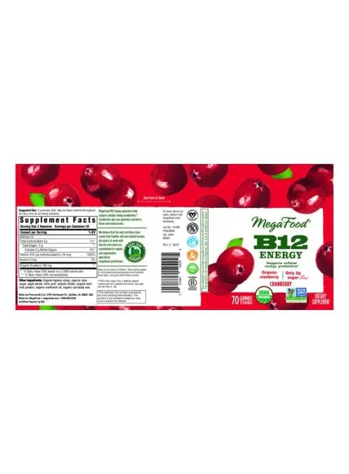 MegaFood B12 Energy Gummies -- energy support, cranberry flavor - Back