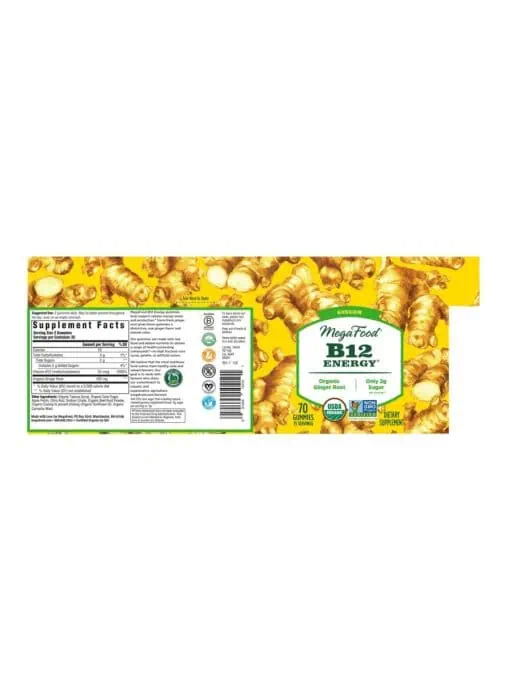 MegaFood B12 Energy Gummies -- energy support, ginger flavor - Back