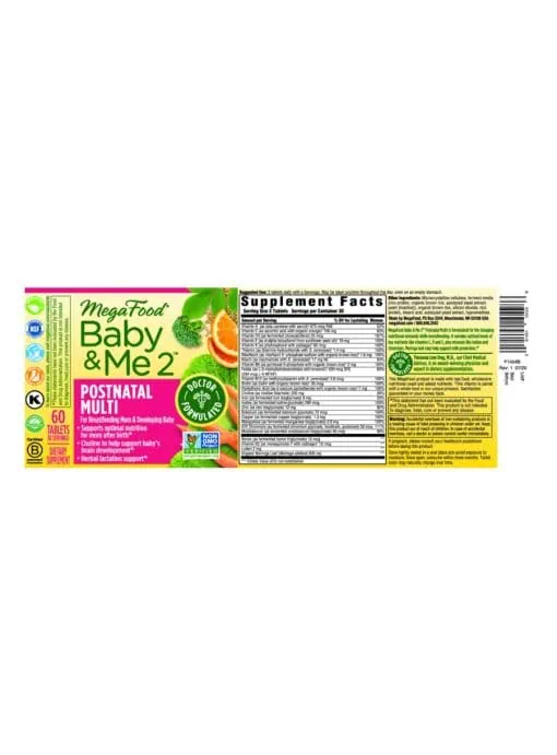 Megafood Baby & Me 2 Postnatal Multi -- postnatal vitamins, breastfeeding support - Back