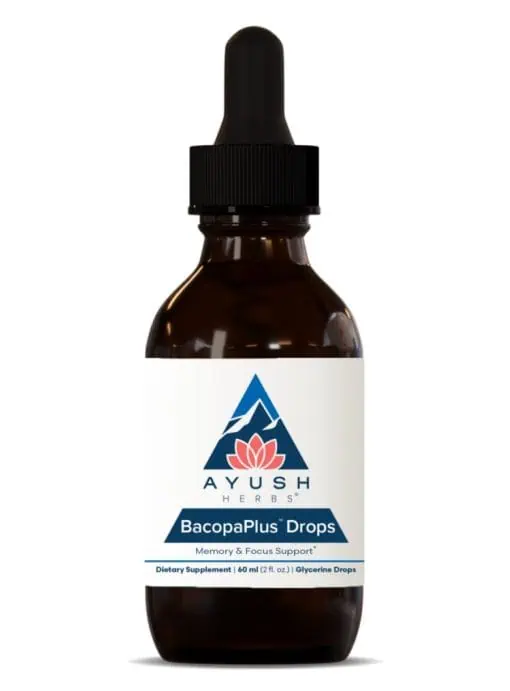 Ayush Herbs Bacopa Plus Drops -- cognitive health, stress support.