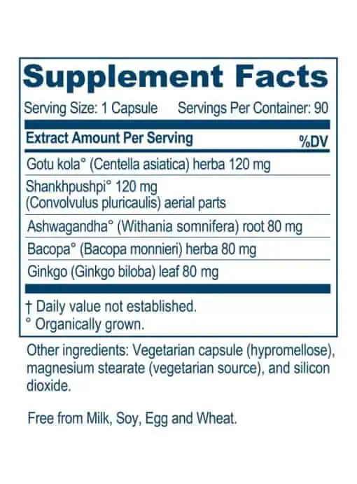 Ayush Herbs Bacopa Plus -- memory support, cognitive enhancement. - Back